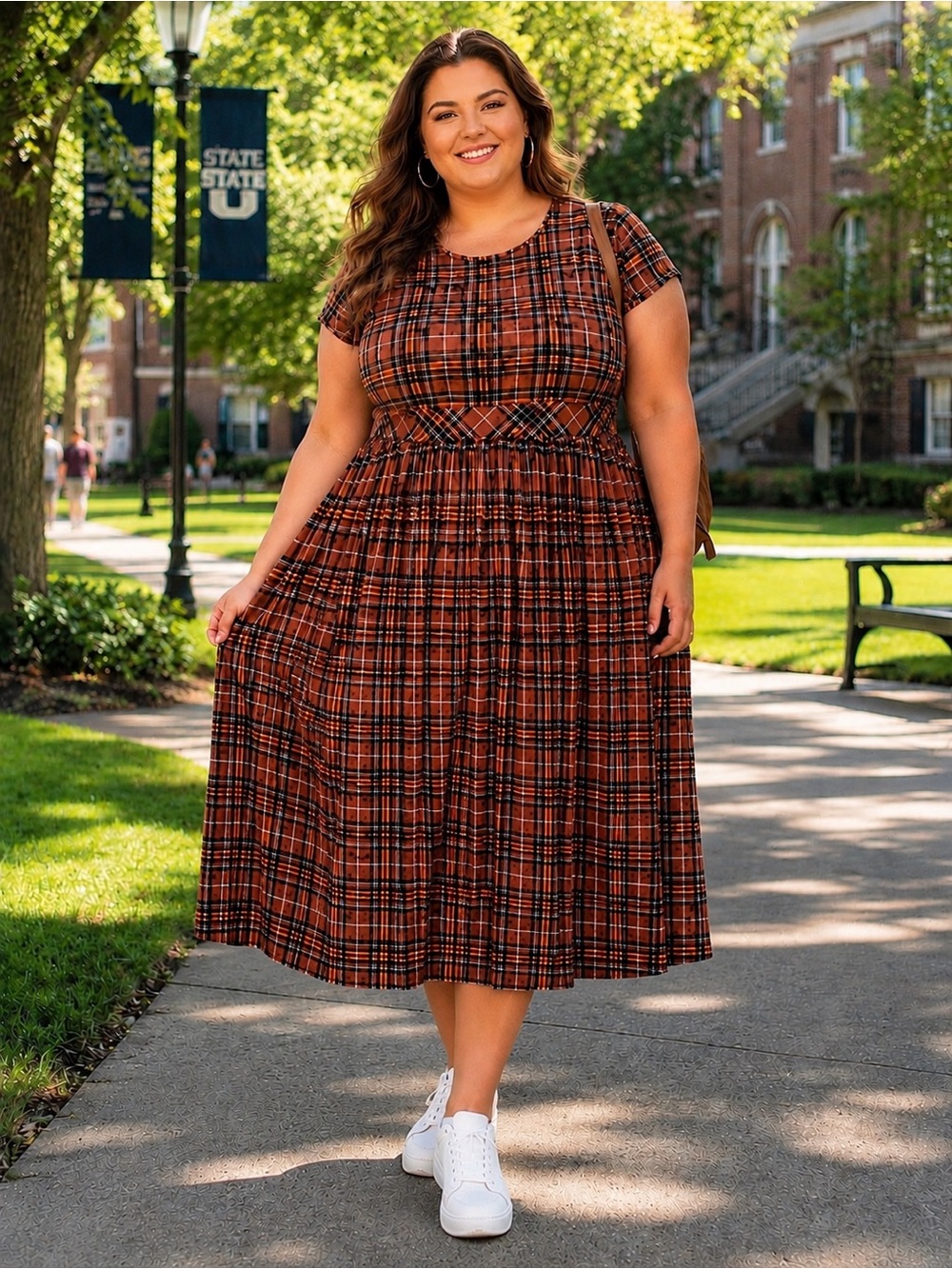 NWT! torrid Brown Black Orange Plaid Midi Dress | Back2School | Sz 2(X) 18-20 - Picture 3 of 9